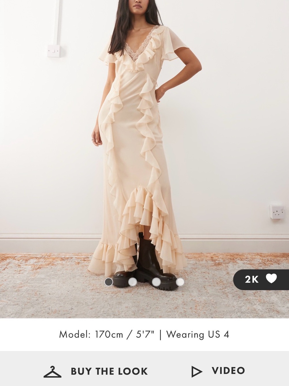 ASOS Cream Ruffle Trim Maxi Dress